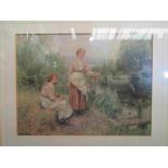 A lithograph in colours after Henry John Yeend King (1855-1924) of two young women by a river,