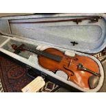 A mid-late 20th Century violin, cased with bow, 60.