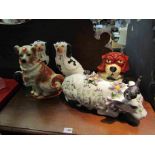 Three Staffordshire style spaniels,