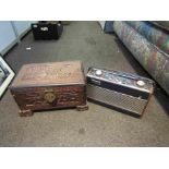 An Oriental carved box and a Roberts radio
