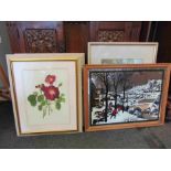 Three framed and glazed coloured floral prints,