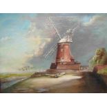 An early 20th Century oil on canvas depicting Cley Windmill, North Norfolk, gilt frame,