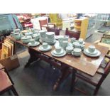 A rustic oak plank top trestle dining table,