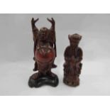 A Chinese Happy Maitkeya wooden Buddha, handmade, and a Chinese carved wood figure of an old sage,