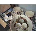 A selection of china wares including lustres and breakfast plates