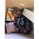 Two boxes of mixed cameras including Zenit 3M with box,