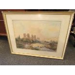 ENGLISH SCHOOL XIX Century: A framed and glazed watercolour - Abbey ruins in a river valley with
