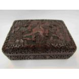 A Chinese red lacquer rectangular box with cover carved with town, Qing dynasty,