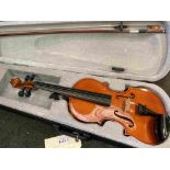 A modern student's violin, cased with bow, 57.