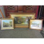 Two pairs of rural watercolours/ oils including George Horne and a larger oil painting all framed