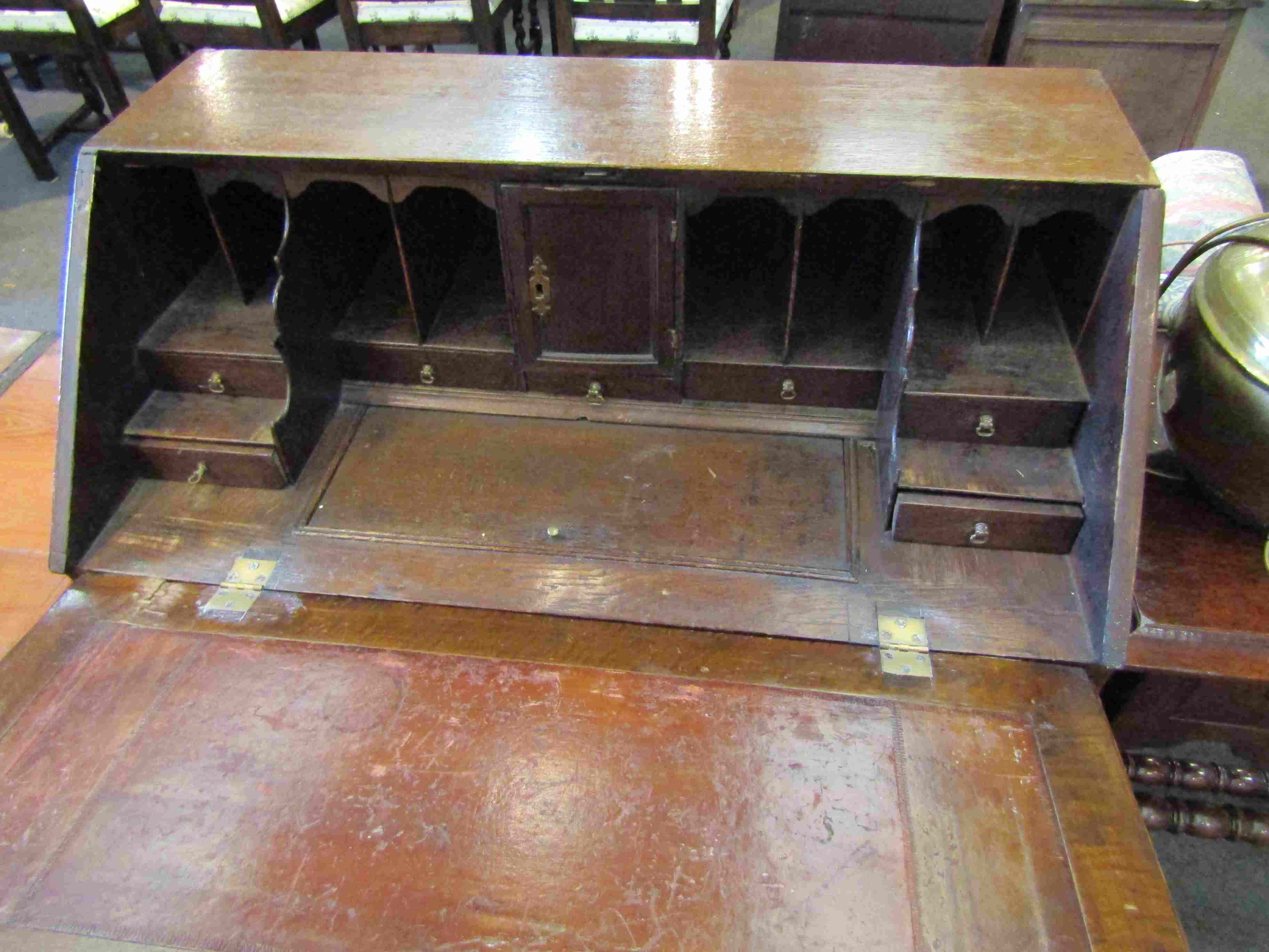 A 19th Century oak drop flap bureau with fitted interior and a two over two chest on bracket feet, - Image 2 of 2