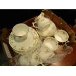Six Tuscan teacup trios and a cream jug