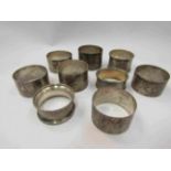 Nine various silver napkin rings