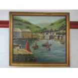 Oil on board, The Harbour at Polperro (Cornwall) by L T Amey, signed lower right, title verso,