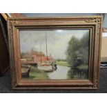 WM CALLADINE 1996: gilt framed oil on board depicting Potter Heigham old Staithe,