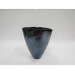 A Murano "Vetro Artistico" labelled glass vase, ribbed body in iridescent bluye.