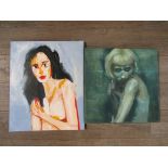 Three unframed oils of female portraits, two by N.