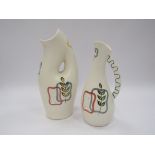 Two 1950s HJ Wood 'Piazza' pattern vases, painted foliate design, 25.5cm and 21.