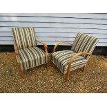 A pair of 1930's/40's Danish armchirs, original stripped upholstery,