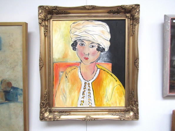 An unsigned portrait of a woman, oils on canvas, set in ornate gilt frame. 59.5cm x 49.