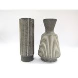 Two West German grey glazed vases over vertical ribbed body, no.