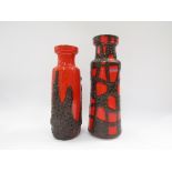 A Scheurch West German fat lava vase in red and black lava glazes, no. 205-32, plus similar vase no.