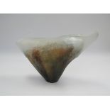 NICK ORSLER (XX): A Studio glass sculpture, mottled blue and ochre encased in clear frosted glass.