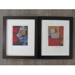 RAY BARRY (b.1931 Cornish artist) Two framed original abstract art paintings, both signed.