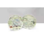 CHRISTINE HALL (XX): A pair of ceramic wall plates painted with scenes of Henley Royal Regatta.