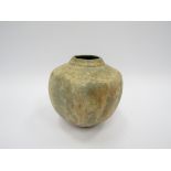 CHRIS CARTER (b.1945): A studio pottery vase, grey and oatmeal glazes. Impressed seat to base.