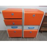 A pair of 1980's/90's Polish work cabinets in orange and grey mellamine