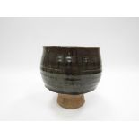 DAVID LEACH (1911-2005): A Lowerdown Pottery stoneware pedestal bowl with tenmoku glaze.