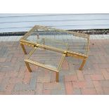 A Pierre Vandal 1970's nest of two coffee tables, gold plated and black inlay frame,