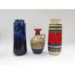 Three East/West German pottery vases including Strehla, No's 1304,