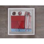 An unsigned framed abstract painting in the style of Sir Terry Frost. 33.5cm x 33.