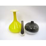 Three mid Century Scandinavian style glass vases, max 30cm, in yellow,