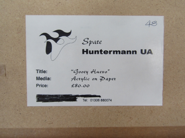 SPATE HUNTERMANN (ROBERT HUNT 1934-2014) A framed acrylic on paper titled "Gooey Huevo". - Image 4 of 4