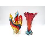 A Murano red and blue art glass vase with twisted body, 28cm high,