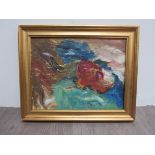 An oil on canvas abstract study thickly laid with palette knife, set in gilt frame,