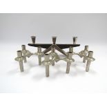 Three Nagel Candle holders and a plated and wood candleabra