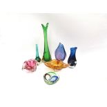 Seven pieces of modern art glass including Murano, Czech etc.