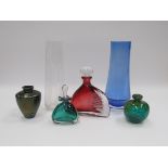 A collection of art glass, including blue Rihimaki stylised vase,