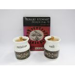 Two Robert Stewart designed ceramic canisters - Salt and Raisins, 16cm high,