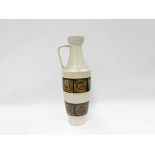 A 1950s West German floor vase, single handle, bands of circle motifs in ochre and turquoise, No.