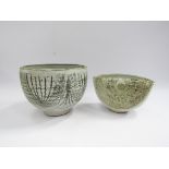 PETER LANE (b.1932) A studio pottery stoneware bowl with painted green line detail.