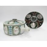 Two Alermaston Pottery items lidded casserole by Edgar Campden Calf and a bowl,