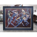 JAMES GORMAN (SCOTTISH 1931-2005) (ARR) A framed acrylic and oil on board titled 'Frantic Dance'.