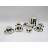 A Midwinter focus pattern coffee set designed by Barbara Brown comprising coffee pot,