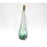 A Val St Lambert glass table lamp in clear and green, twisted form. Acid etched mark to base.