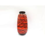 A West German fat lava floor vase, orange glaze with horizontal bands of brown. No.
